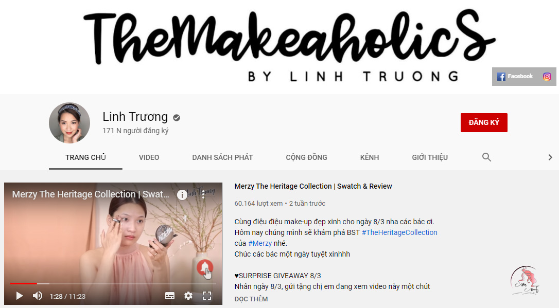 Kênh youtube làm đẹp Linh Truong