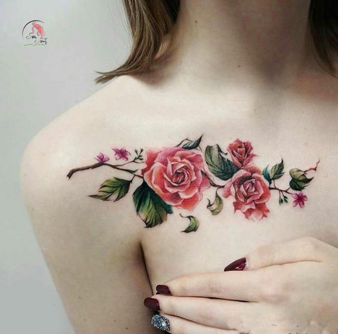 Hình xăm hoa hồng ở ngực