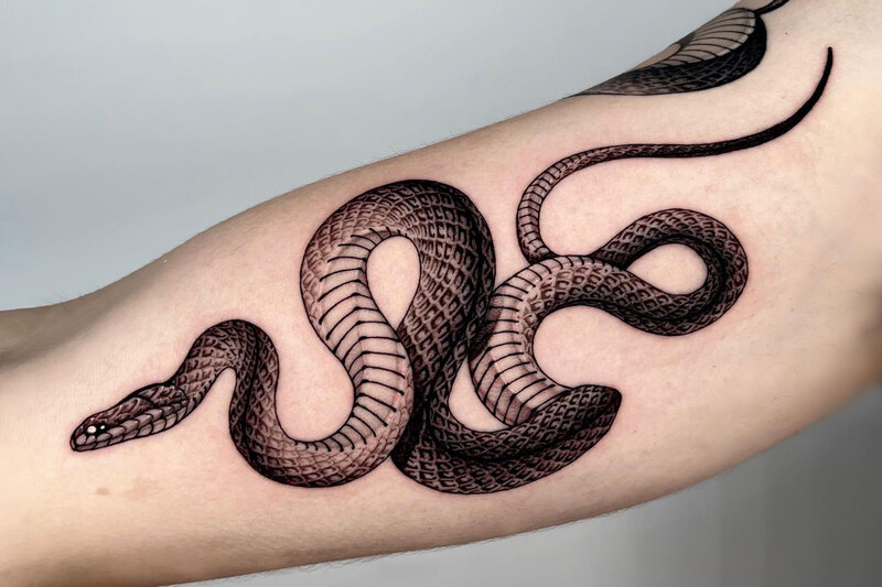 Hình xăm con rắn biểu trưng cho tinh thần sáng suốt và tư duy nhạy bén trong cuộc sống